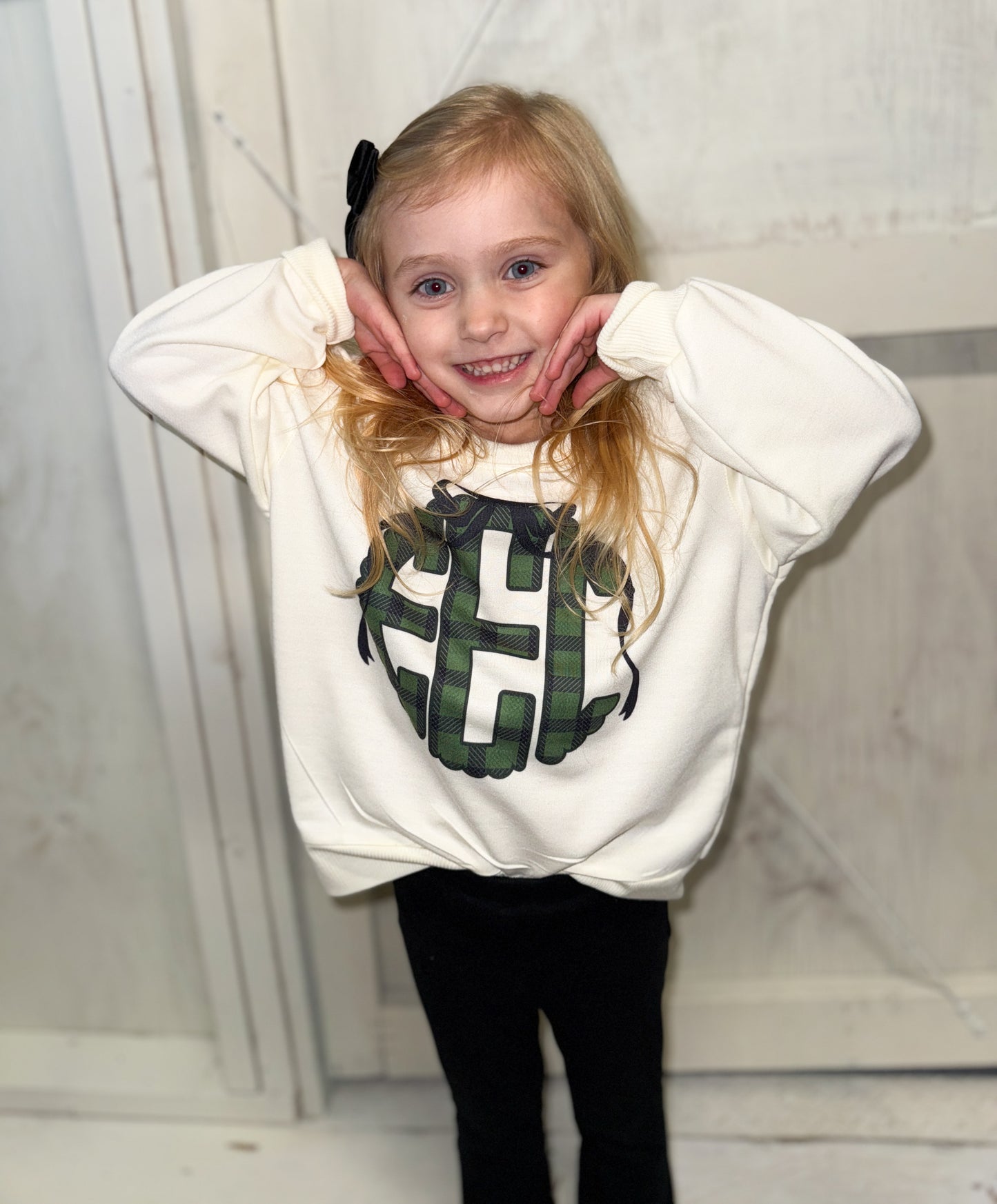 Green Plaid Scallop Monogram