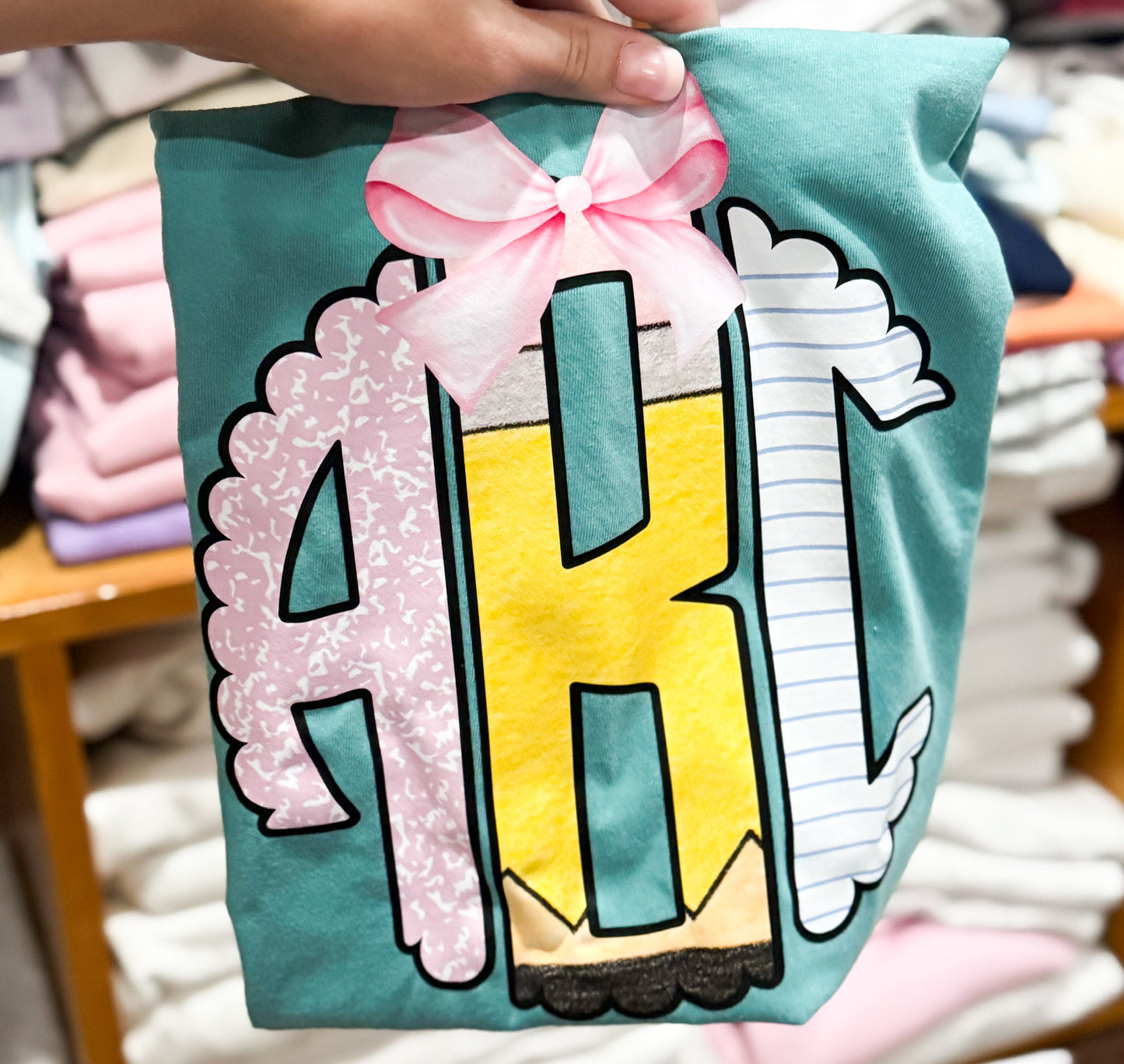 Pink Composition Scalloped Monogram T-Shirt
