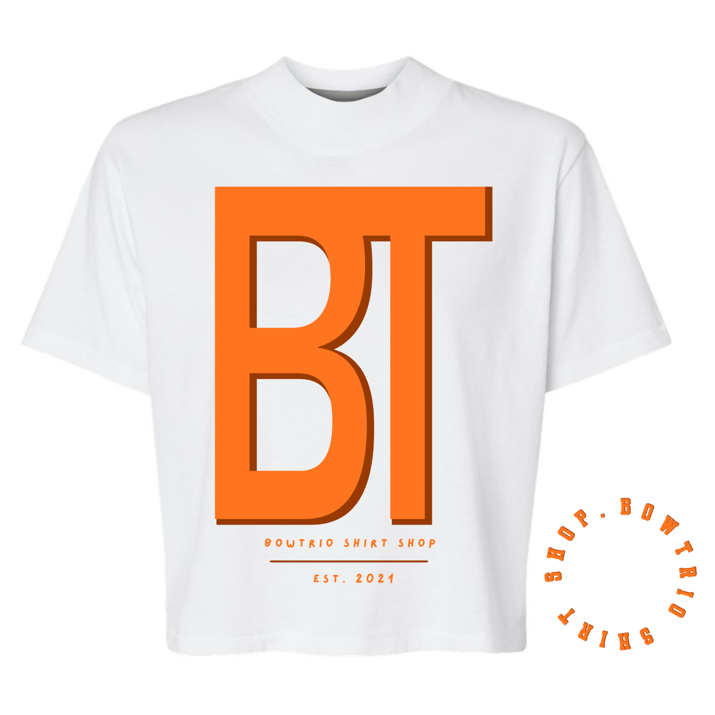 White BT Logo Semi Mock Neck Boxy Tee