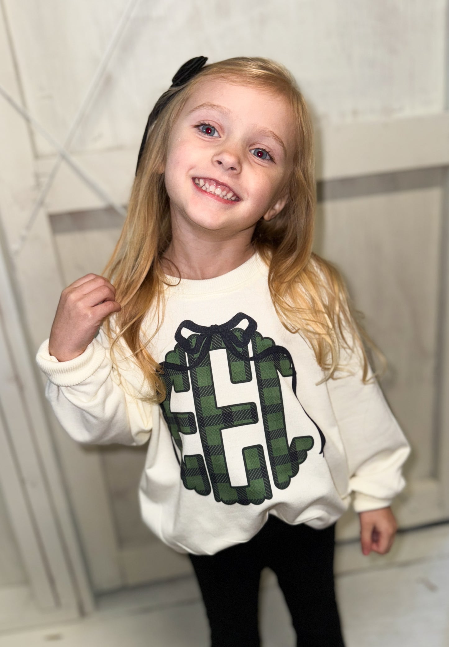 Green Plaid Scallop Monogram