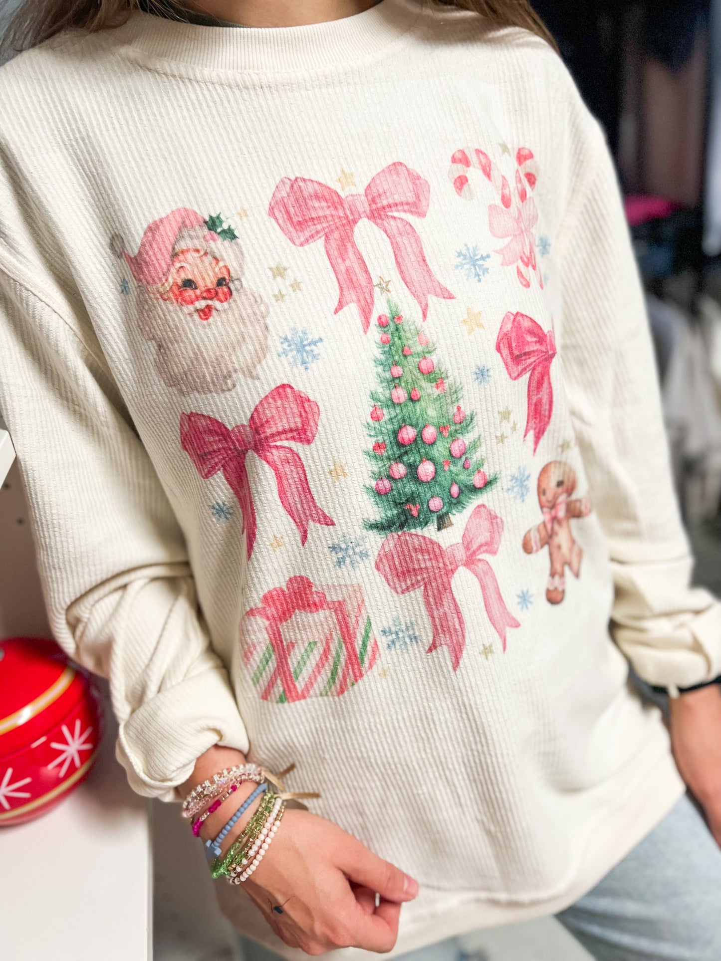 Ribbed Jolly Santa Coquette Pullover
