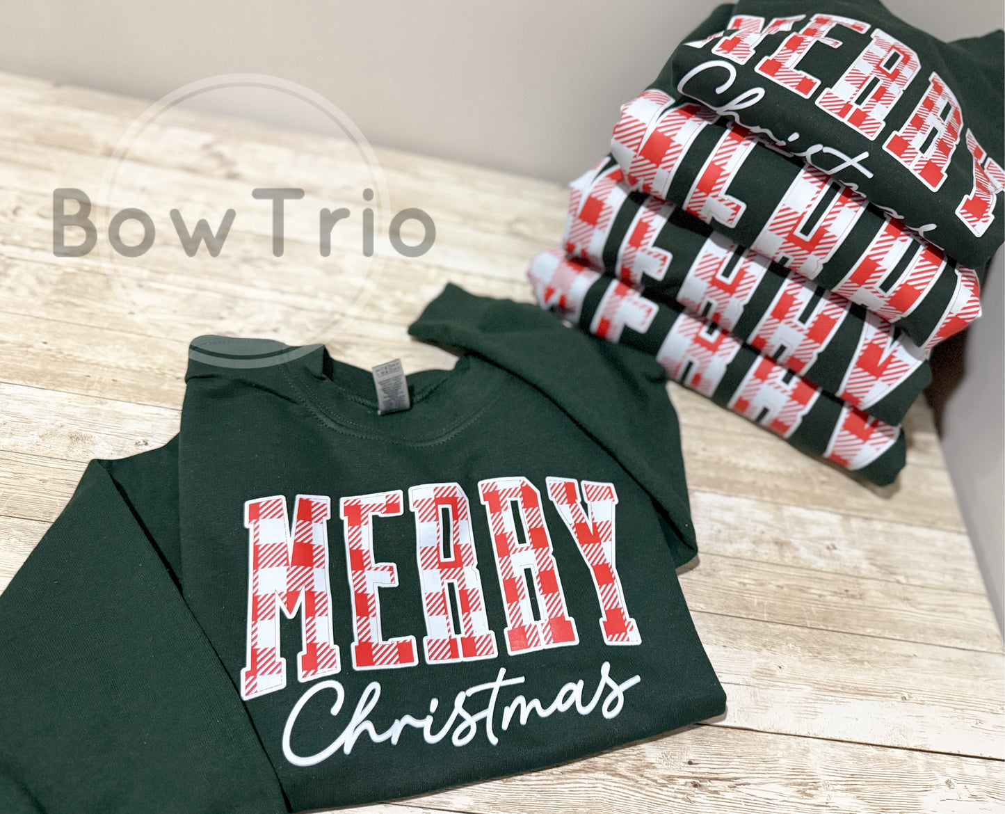 Red and White Check Merry Christmas Sweatshirt