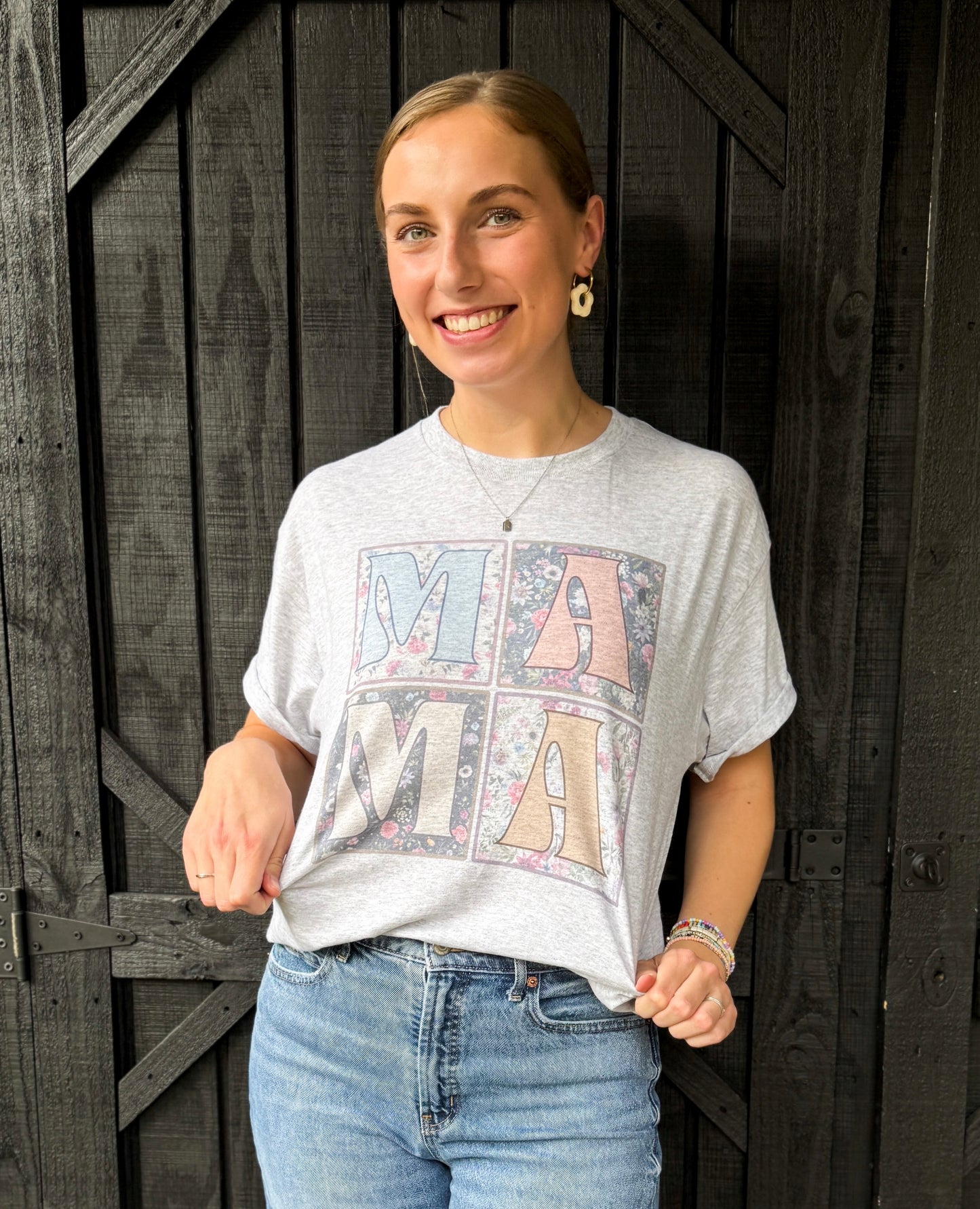 MAMA Boho Floral Tiles Short Sleeve T-Shirt