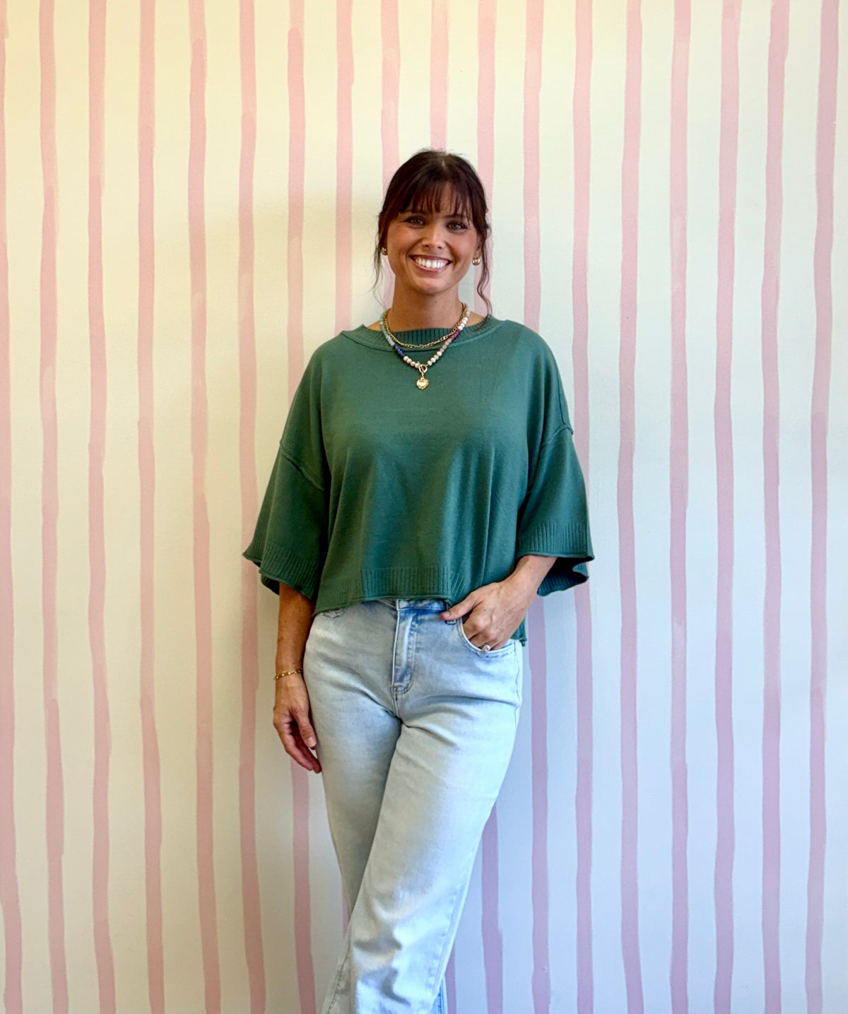 VISCOSE MOCK NECK SHORT SLEEVE BOXY SWEATER