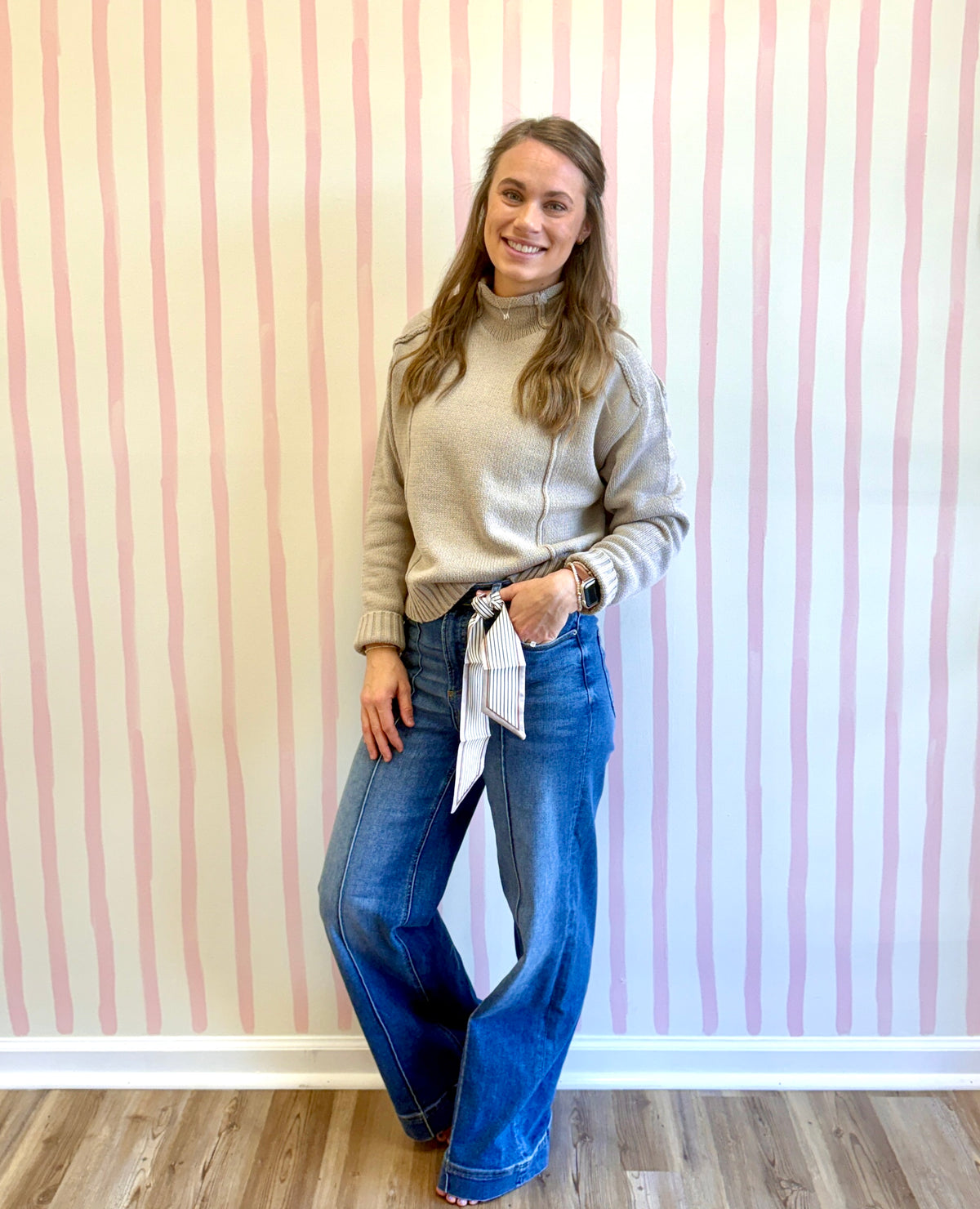 MOCK NECK EXPOSED SEAM LOW GAUGE SWEATER