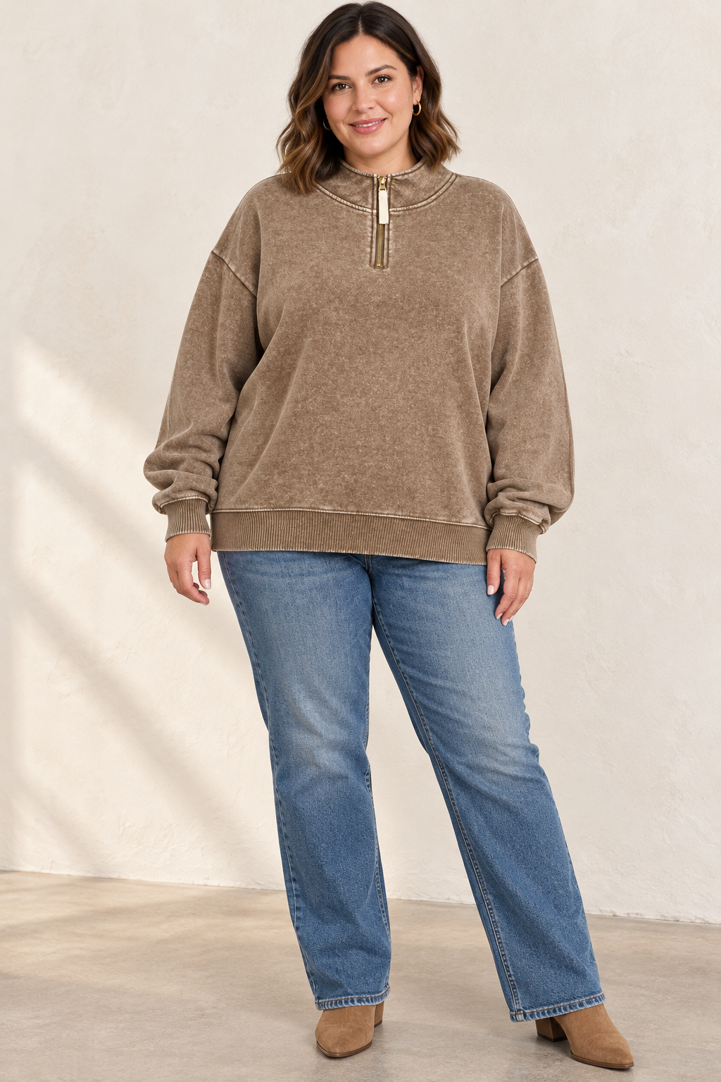 ACID WASH FLEECE HALF ZIP SWEATSHIRTS