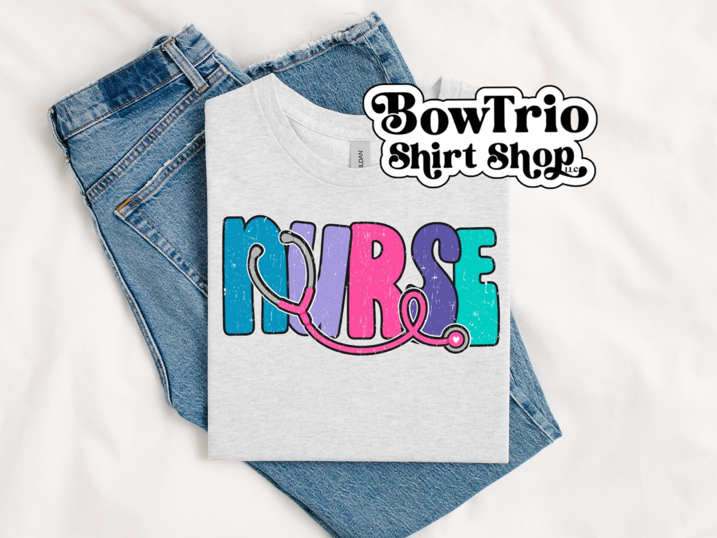 Colorful Nurse Bubble Font Shirt