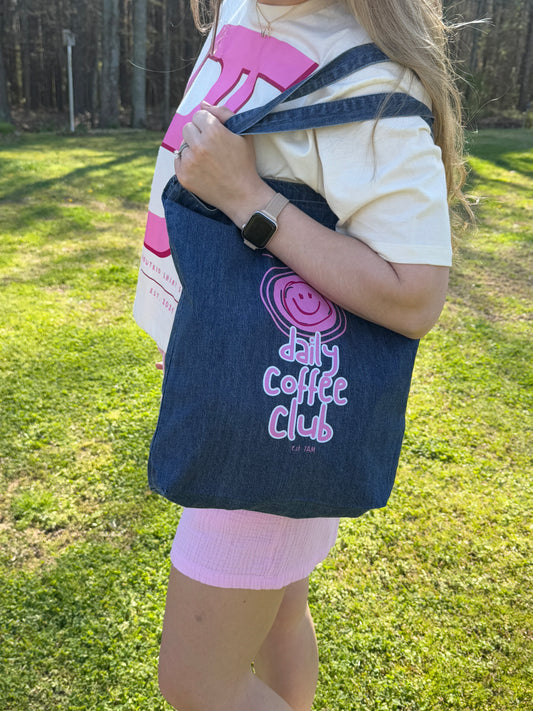 Daily Coffee Club Denim Tote Bag