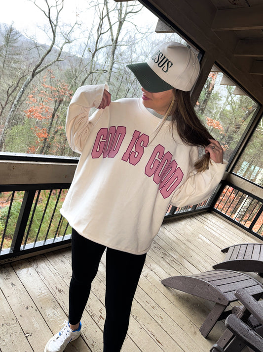 God is Good Raw Hem Crewneck