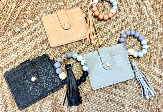 BEADED BRACELET KEYCHAIN CARD HOLDER WALLET