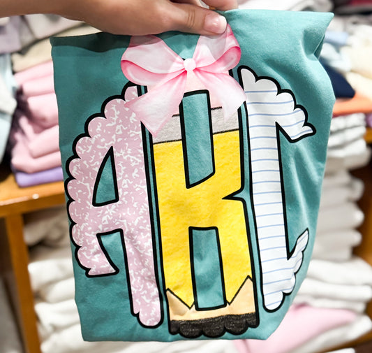 Pink Composition Scalloped Monogram T-Shirt