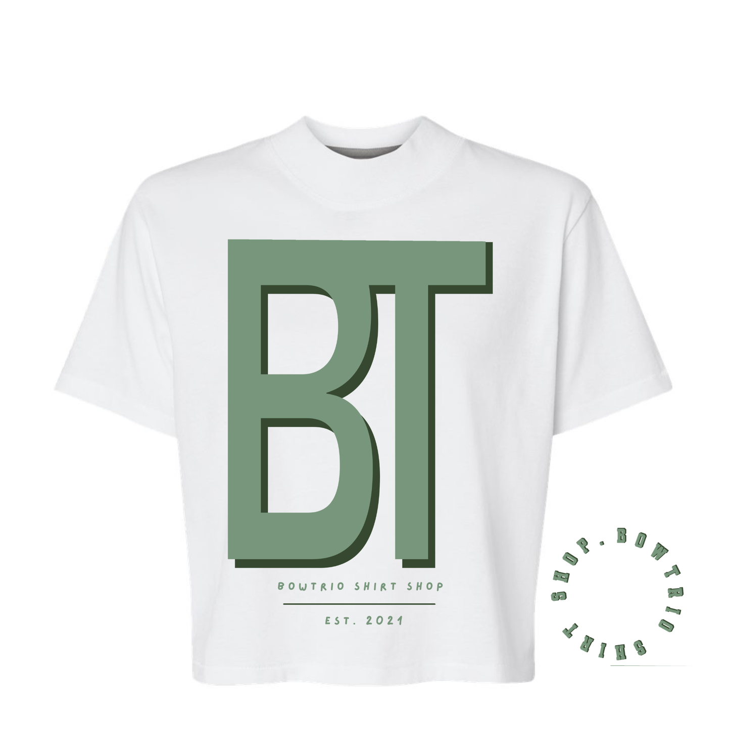 White BT Logo Semi Mock Neck Boxy Tee