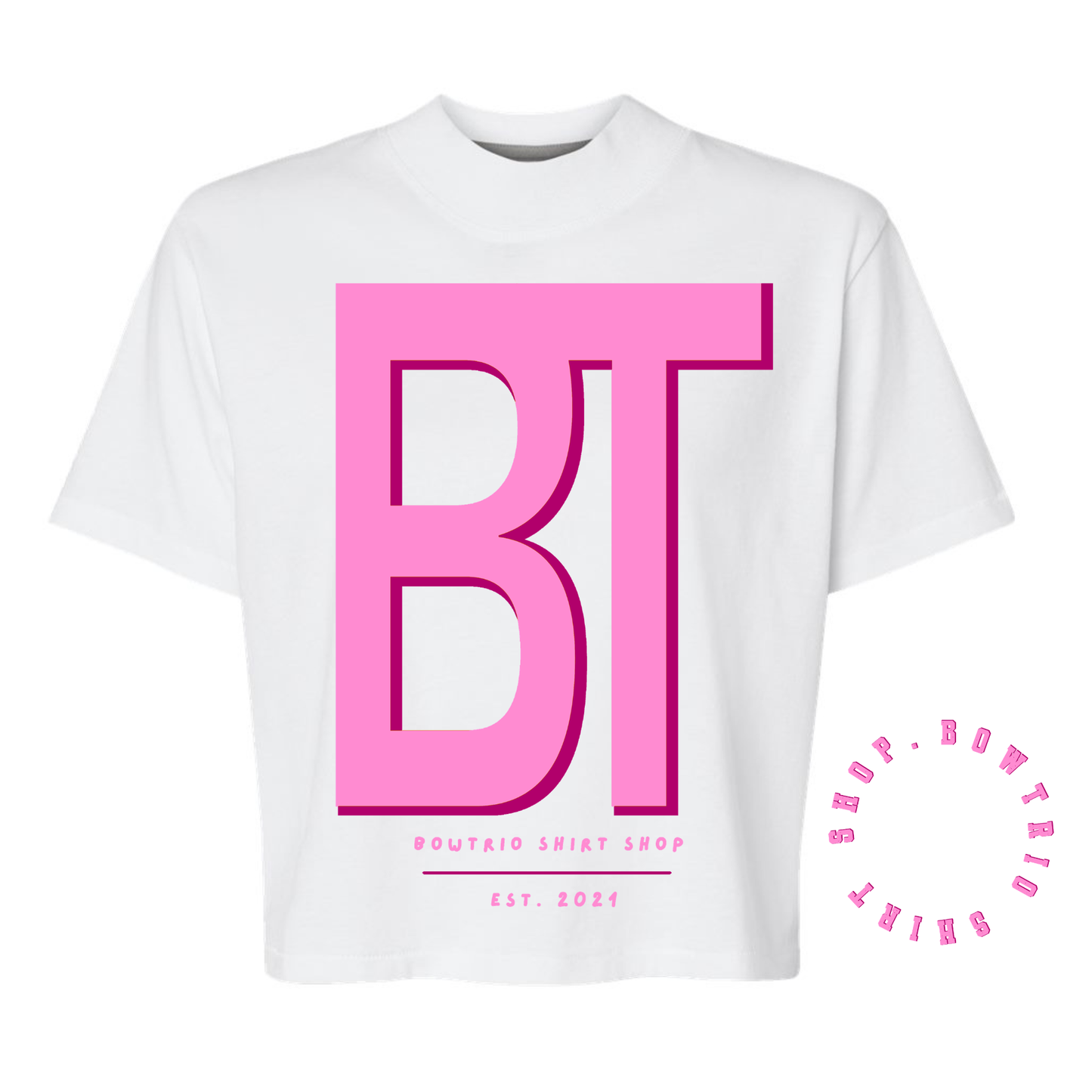 White BT Logo Semi Mock Neck Boxy Tee