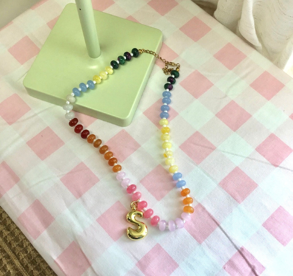 Colorful Bead Initial Necklace