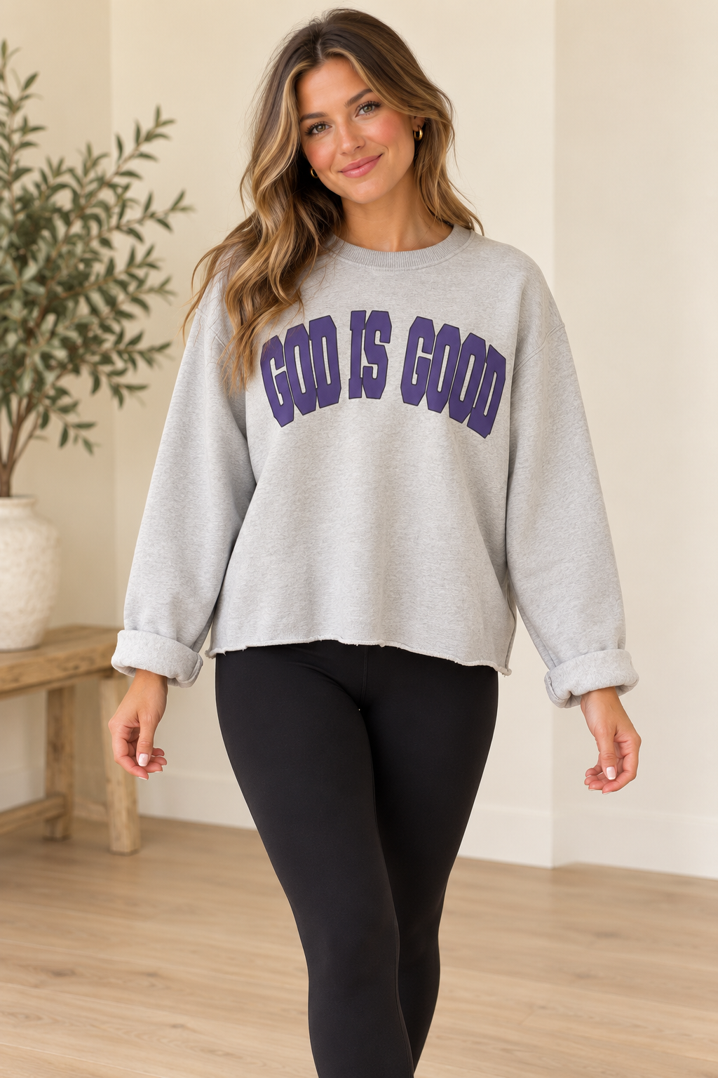 GOD IS GOOD Raw Hem Crewneck